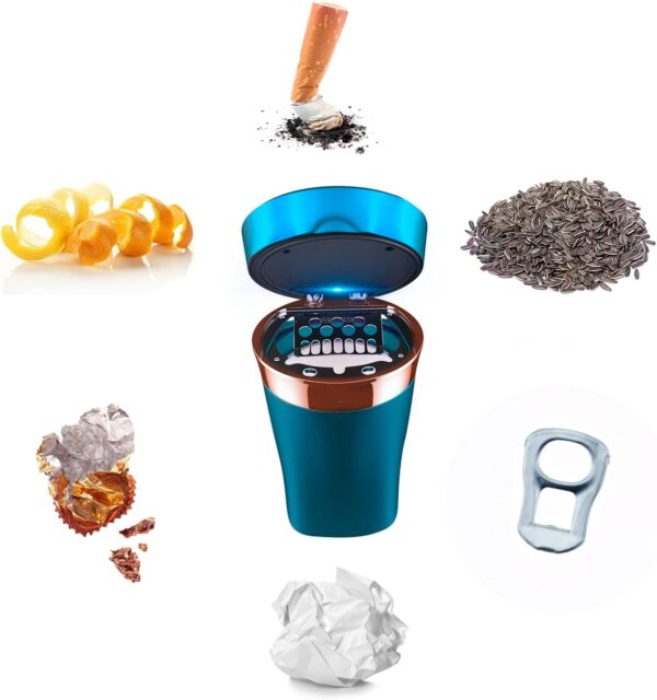 Car Ashtray, Auto Ashtray Cigar Electronic Cigarette Lighter Detachable Solar Powered/USB Rechargeable with Lid Blue LED Light for Most Car Cup Holder Home Office (Blue) - Image 2