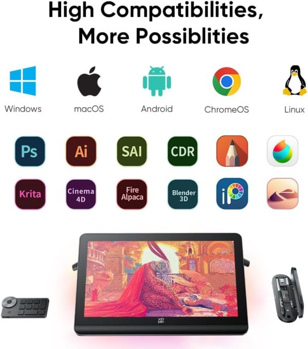 XPPen 4K UHD Artist Pro 19 Gen2 Drawing Tablet with Screen, 156% sRGB Graphic Tablet with 1.07 Billion Colors Anti-Glare Drawing Monitor with Dual 16384 Pen Pressure Stylus, Mini Keydial, 18.4" - Image 8