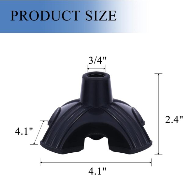 Quad Cane Tips 3/4” Heavy Duty Non-Slip Rubber Tip Replacement, 4 Prong Self Standing Crutch Tips for Walking, Folding Cane - Image 4