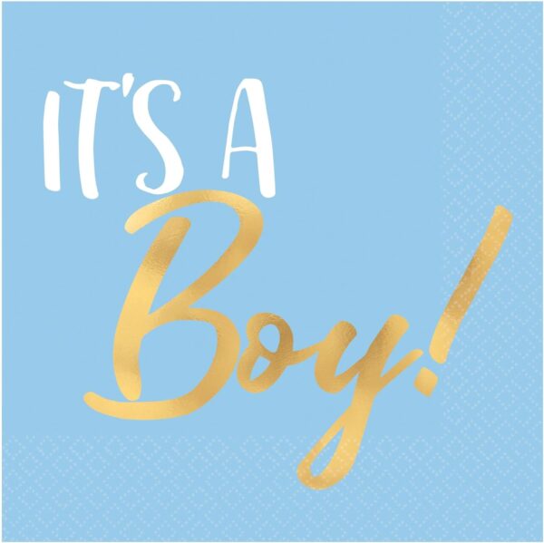 Boy Baby Shower Blue Decorative Disposable Paper Beverage Napkins | 32 Count / 2 packs of 16CT | It's a Boy Baby Shower Cocktail Napkin Tableware Party Decor