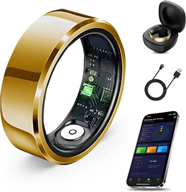 Smart Ring, Sleep Tracking Wearable, Heart Rate, Fitness Tracker, for Men/Women, Gold, Size 12