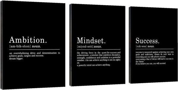 Inspirational Canvas Painting Wall Art -EPHANY ART,Mindset Quotes Prints, Success Framed Entrepreneur Poster Positive Quotes Wall Poster for Home Office Workplace (M-3pcs,12x16inchx3pcs)