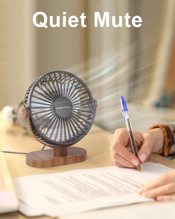 SWEETFULL 6.5 Inch USB Small Desk Fan, 3 Speeds Quiet Portable Desktop Table Fan, 360° Adjustment Personal Mini Fan for Home Office Car Outdoor Travel (Black wood grain) - Image 8
