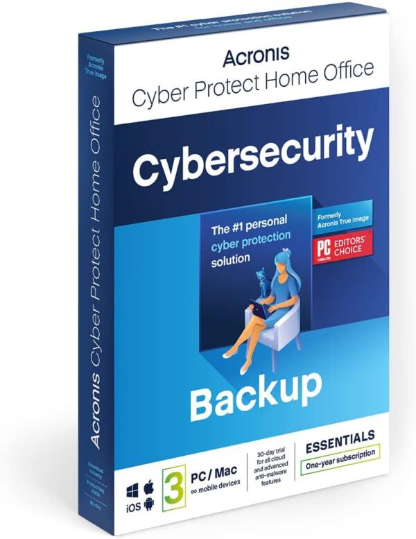 Acronis Cyber Protect Home Office 2023 | Essentials | 3 PC/Mac | 1 Year | Windows/Mac/Android/iOS | pure Backup | Activation Code by post