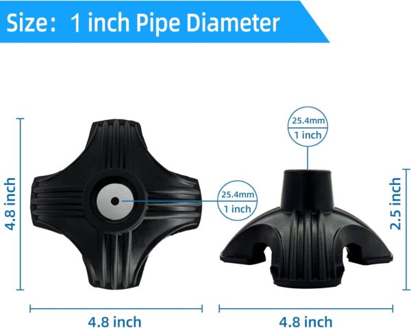 XSL Cane Tips - 1 Inch Heavy Duty Rubbers Self Standing Quad Base Replacement Walking Cane Tips (Black) - Image 5