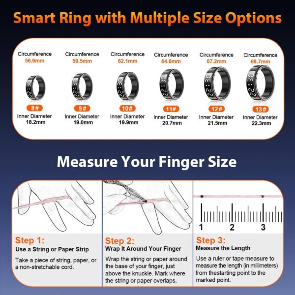 Smart Ring Health Tracker with LED Display Screen, IP68 Waterproof Fitness Tracker, Bluetooth Connection Health Ring Compatible with iOS/Android, Activity Tracker/Heart Rate/Blood Oxygen/Sleep/Step - Image 8