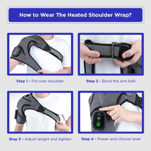 Heated Shoulder Wrap - Cordless Heating Pad Massager With Vibration, 3 Heating and Speed Adjustable Settings, Wearable Brace (2) - Image 6