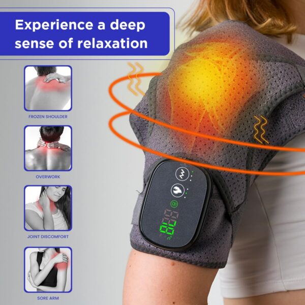 Heated Shoulder Wrap - Cordless Heating Pad Massager With Vibration, 3 Heating and Speed Adjustable Settings, Wearable Brace (2) - Image 2