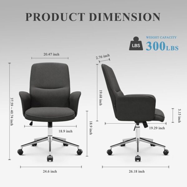 COLAMY Comfy Office Desk, Upholstered Fabric Computer Desk, Criss Cross with Wheels and Armrests, Swivel Adjustable Vanity for Home, Makeup, Office, Bedroom, Darkgrey - Image 2