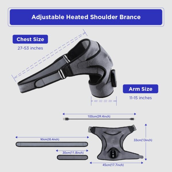 Heated Shoulder Wrap - Cordless Heating Pad Massager With Vibration, 3 Heating and Speed Adjustable Settings, Wearable Brace (2) - Image 8