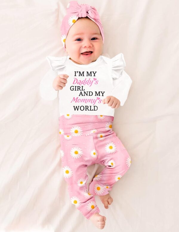 Infant Newborn Baby Girl Clothes Baby Girl Outfits For All Seasons Long Sleeve Snap Romper Pant Sets With Headband - Image 3
