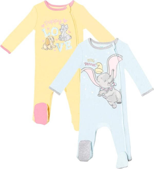 Disney Junior Baby Girls 2 Pack Zip Up Sleep N' Plays Newborn to Infant Sizes (Newborn - 24 Months)