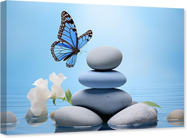 ARTZGX Zen Wall Art for Bathroom Zen Stone Picture Blue Butterfly Painting Still Life Artwork for Yoga Room Decor Frame(Zen - C 16.00" x 24.00")