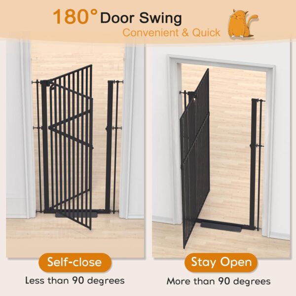Senneny 63' Extra Tall Cat Gate Auto Close & One-Hand Open, Includes Extension Kit, No Drilling Pressure Mounted & Wall Mounted Kits, Metal Pet Gate Fits Openings 37.4' to 41.3' Wide, Black - Image 5