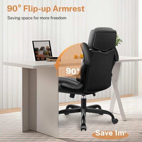 Office Chair Flip Up Arms, Executive Leather Office Chair Ergonomic Desk Chair with Lumbar Support, Adjustable Headrest, Computer Chair Home Office Desk Chair with Rocking Function - Image 8