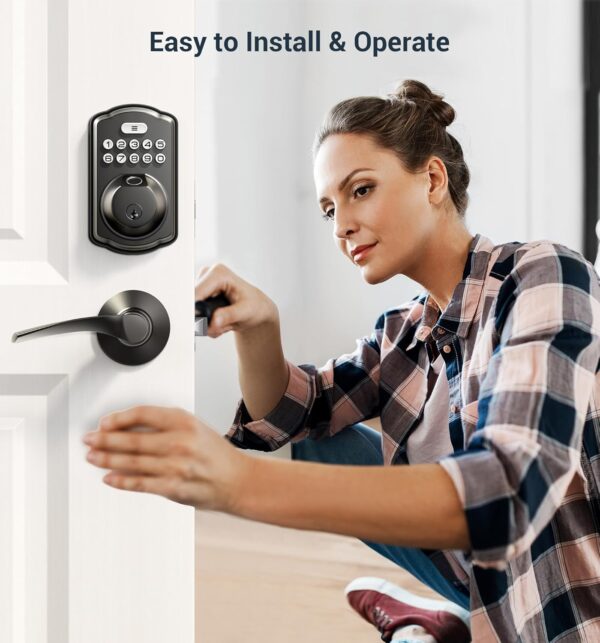 Veise Fingerprint Door Lock with 2 Lever Handles - Keyless Entry Door Lock, Electronic Keypad Deadbolt, Digital Smart Code & Front Handle Sets, Auto-Locking, Easy Installation, Matte Black - Image 9