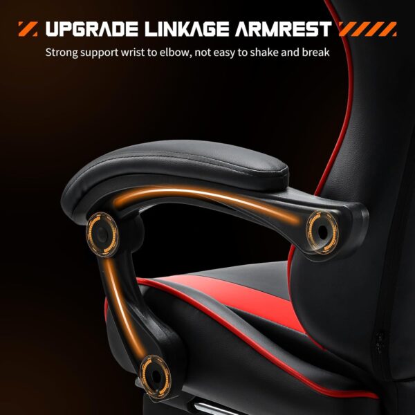 Sweetcrispy Video Game Desk Chair - Ergonomic Computer with Footrest and Comfy Lumbar Support, PU Leather Recliner with Headrest, Fixed Up Armrest, Height Adjustable with 360° Swivel, for Adults, Red - Image 5