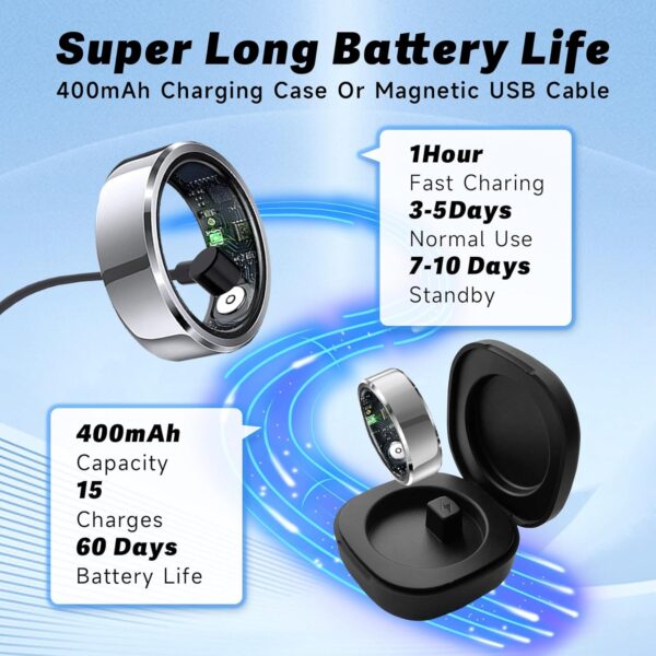 Smart Ring, Sleep Tracking Wearable, Heart Rate, Fitness Tracker, for Men/Women, Gold, Size 12 - Image 5