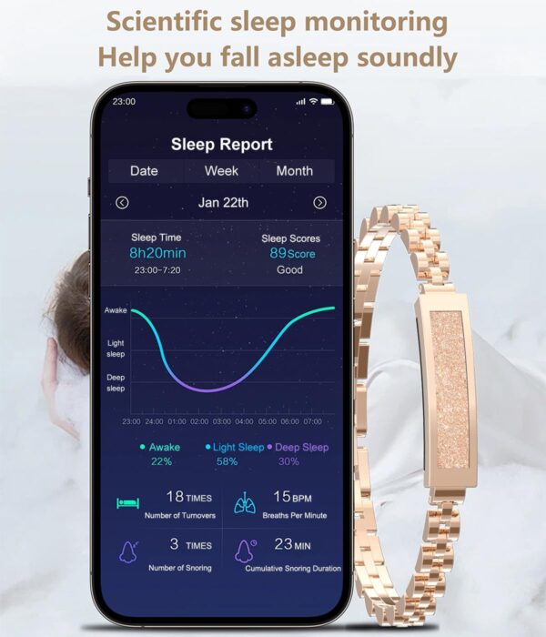 Smart Bracelet Fitness Tracker Heart Rate Monitor Sleep Tracker Step Counter Calories Pedometer Activity Tracker Remote Camera Dress Health Wristband for Women Ladies - Image 3