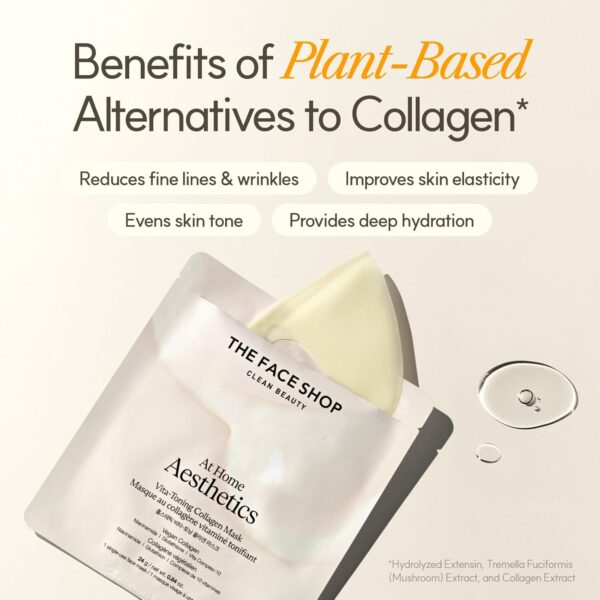 THE FACE SHOP Vita-Toning Vegan Collagen Face Mask, Korean Glass Skin Essential, Hydrogel Mask for Moisturizing & Skin Elasticity, Improves Uneven Tone, 4EA - Image 6