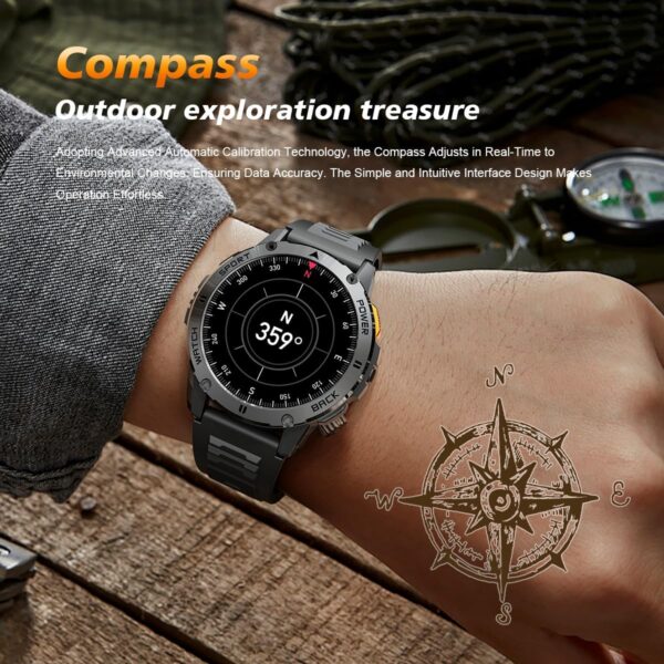 FILIEKEU Man Smartwatch Bluetooth Calls Heart Rate Sleep Monitor Steps Mens Smart Watch IP67 Waterproof Fitness Tracker Military Black Leather Strap Flashlight Smart Watches for Android iOS - Image 7