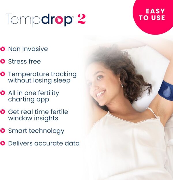 TEMPDROP 2.0 Advanced Fertility Monitor and Ovulation Tracker Wearable Basal Body Temperature (BBT) Monitoring Sensor and Fertility Charting App, New Improved Comfortable Armband, L/XL - Image 2