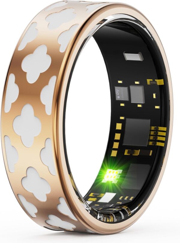 Ladies Smart Ring for Women BP Monitor Fitness Ring Heart Rate Monitor SP-O2 Sleep Tracker Health Ring Pedometer Calories Step Counter GPS Waterproof Compatible with iOS Android Phones Gift for Her