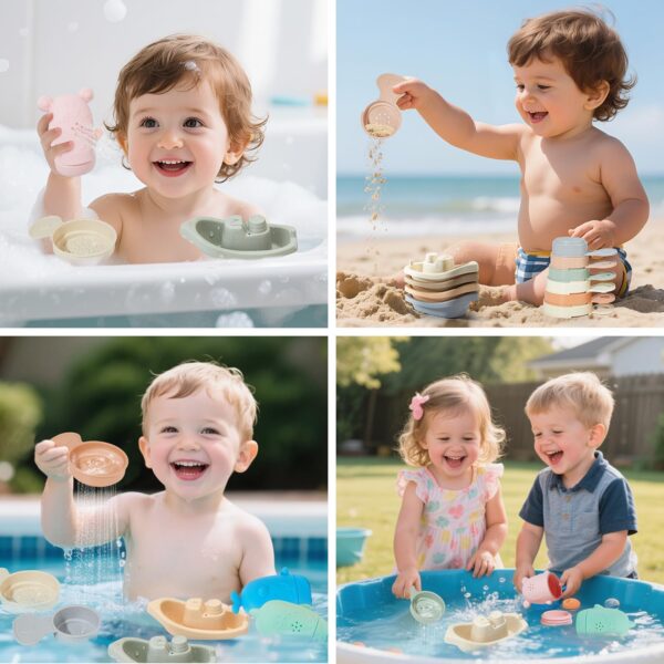 Bath Toys for Kids Ages 1-3, 15 PCS Mold Free Toddler Bath Toys for 2-4 Bathtub Water Table Pool Toys with Stackable Boats and Spoons and Silicone Bath Toy for Babies 6-12 Months, Baby Gifts - Image 7