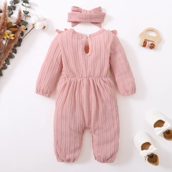 Happy Town Baby Girl Romper Infant Fall Winter Clothes Ruffle Sweater Long Sleeve Bodysuit Jumpsuit and Headband - Image 3