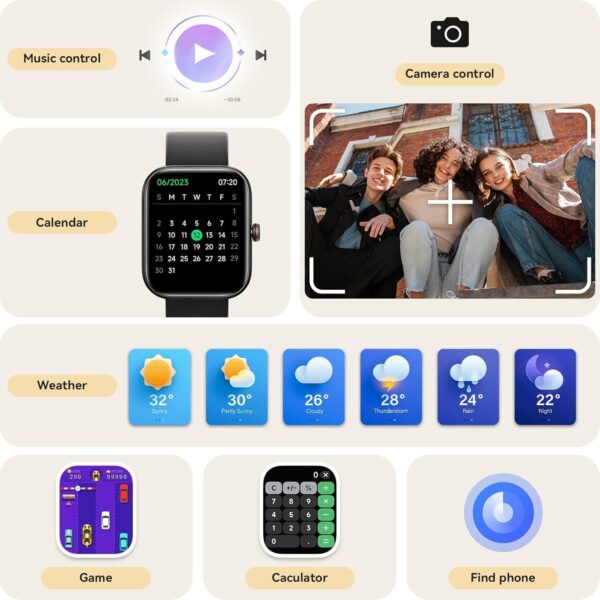 Smart Watch for Women Men, Smartwatch for iPhone & Android Bluetooth (Answer/Call) Built-in Alexa, 1.91" HD Fitness Tracker, Package with 2 Straps and Wireless Headphones, Screen Protector - Image 8