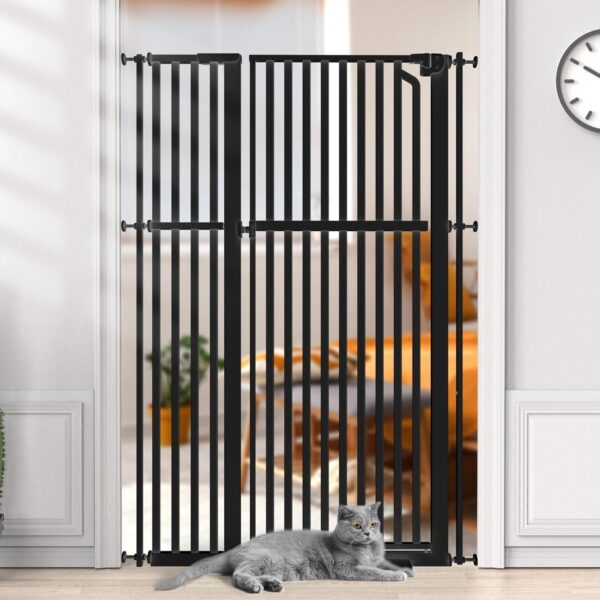 Senneny 63' Extra Tall Cat Gate Auto Close & One-Hand Open, Includes Extension Kit, No Drilling Pressure Mounted & Wall Mounted Kits, Metal Pet Gate Fits Openings 37.4' to 41.3' Wide, Black - Image 7