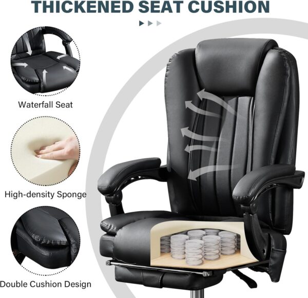 Massage Office Chair with Heat and 6 Vibration Points，Executive Office Chair with Foot Rest and Padded Armrests，Reclining Backrest and Wheels - Image 6