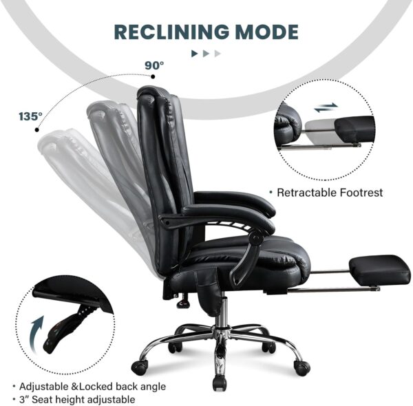 Massage Office Chair with Heat and 6 Vibration Points，Executive Office Chair with Foot Rest and Padded Armrests，Reclining Backrest and Wheels - Image 5