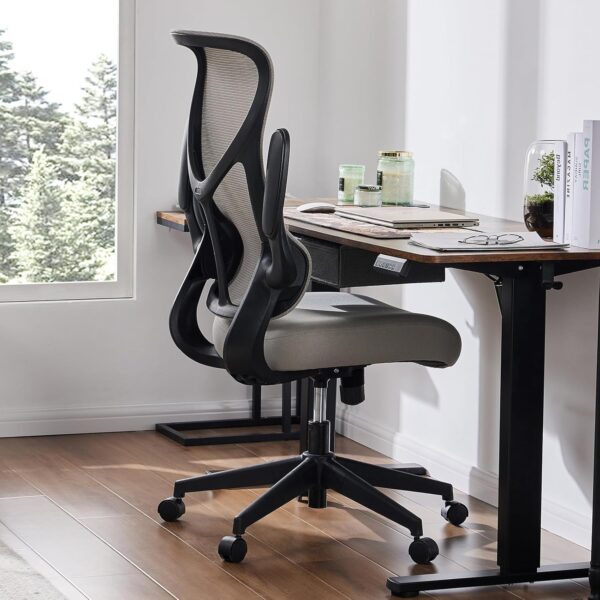 Ergonomic Office Chair, High Back Comfy Desk Chair with Wheels,Swivel Rolling Flip-up Arms Mesh Gaming Chairs for Home,Grey