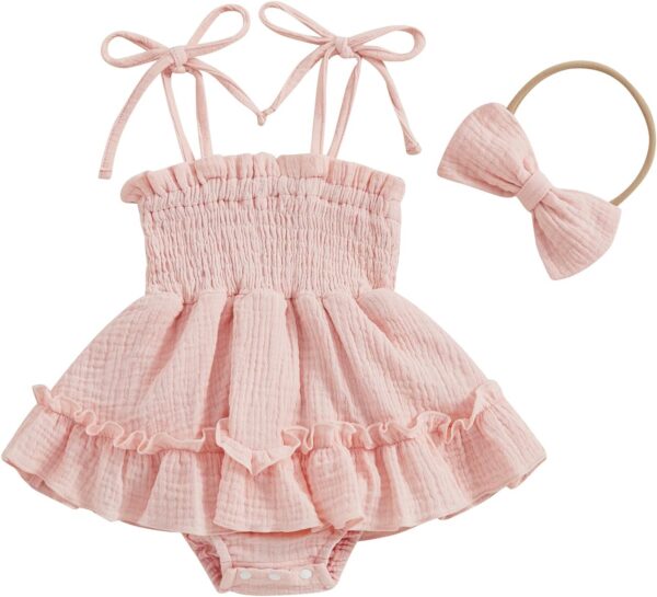 Meihuida Newborn Baby Girl Sleeveless Rompers Summer Clothes Cotton Bodysuit with Headband
