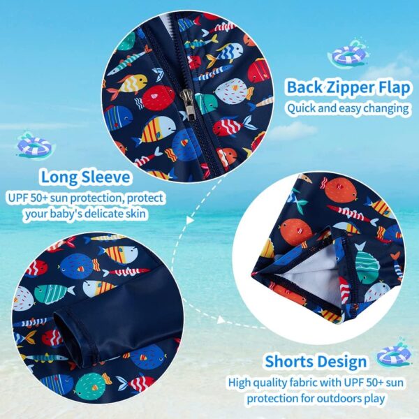ADUKIDE Baby Boys Swimsuit Summer Beach Rash Guard Swimwear One Piece Sunsuit with Sun Hat 3-24 Months - Image 5