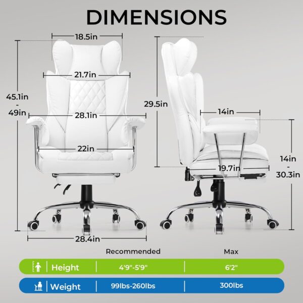 GTRACING Gaming Chair,Office Chair with Pocket Spring Lumbar Support, Ergonomic Comfortable Wide Office Desk Computer Chair with Outward Fixed Soft Armrests and Footrest,(PU Leather, White) - Image 2