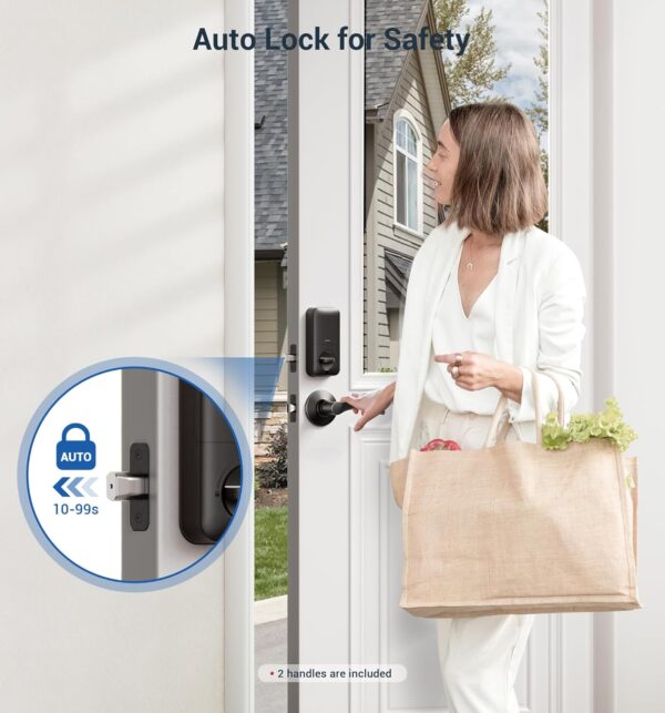 Veise Fingerprint Door Lock with 2 Lever Handles - Keyless Entry Door Lock, Electronic Keypad Deadbolt, Digital Smart Code & Front Handle Sets, Auto-Locking, Easy Installation, Matte Black - Image 4