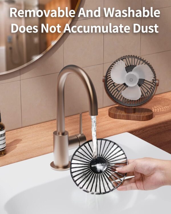 SWEETFULL 6.5 Inch USB Small Desk Fan, 3 Speeds Quiet Portable Desktop Table Fan, 360° Adjustment Personal Mini Fan for Home Office Car Outdoor Travel (Black wood grain) - Image 4