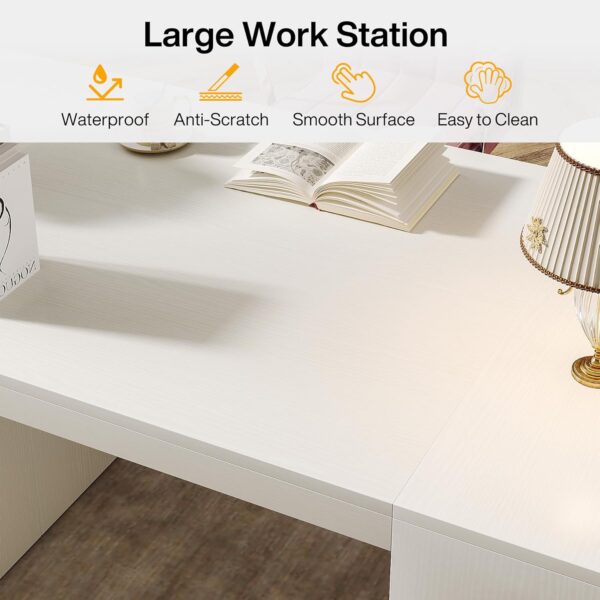 Tribesigns 62" Executive Office Desk, Large Computer Desk with Storage Shelves, Modern Wood Writing Desk Study Table, Workstation Desk Business Furniture for Home Office, White - Image 7