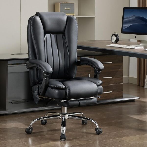 Massage Office Chair with Heat and 6 Vibration Points，Executive Office Chair with Foot Rest and Padded Armrests，Reclining Backrest and Wheels - Image 2