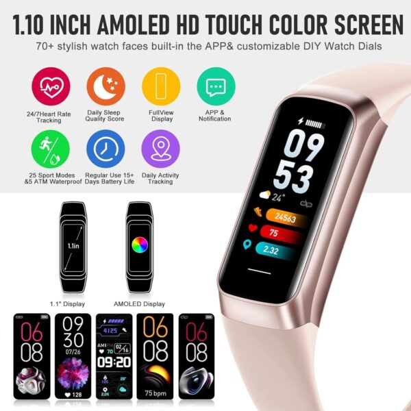Fitness Tracker, Blood Pressure Watch with 24/7 Heart Rate, Step Counter for Walking, Step Trackers Activity Pedometer for Women Men Android iOS - Image 2