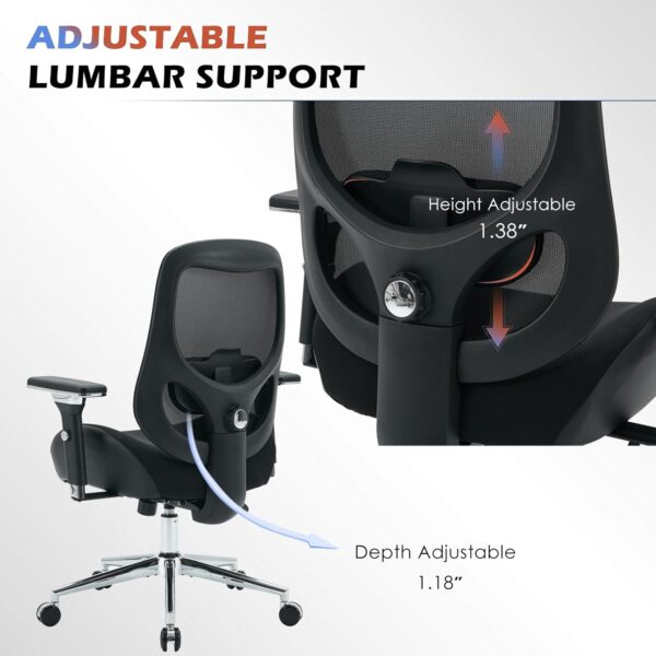 700lbs Big and Tall Office Chair with Wide Thick Seat Cushion for Sitting All Day,Ergonomic Mesh Desk Chair with Adjustable Lumbar Support for Heavy People,4D Armrests - Image 7