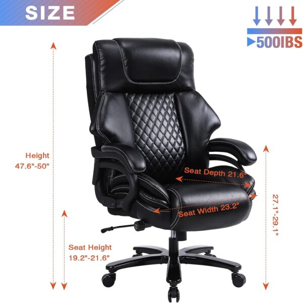 Big and Tall Office Chair 500lbs for Heavy People with Adjustment Lumbar Support Heavy Duty Leather Executive Office Chair with Quiet Rubber Wheels - Image 3