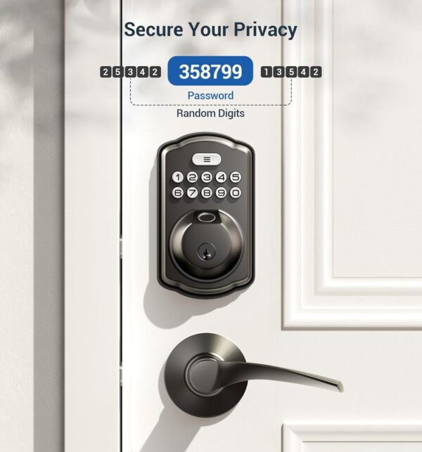 Veise Fingerprint Door Lock with 2 Lever Handles - Keyless Entry Door Lock, Electronic Keypad Deadbolt, Digital Smart Code & Front Handle Sets, Auto-Locking, Easy Installation, Matte Black - Image 7