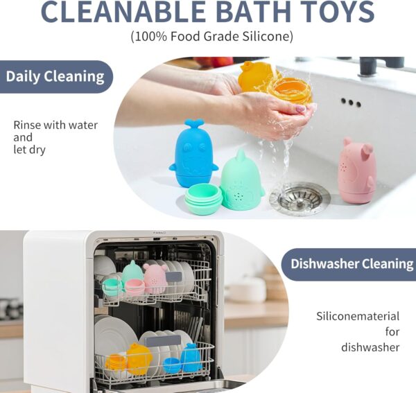 Bath Toys for Kids Ages 1-3, 15 PCS Mold Free Toddler Bath Toys for 2-4 Bathtub Water Table Pool Toys with Stackable Boats and Spoons and Silicone Bath Toy for Babies 6-12 Months, Baby Gifts - Image 4