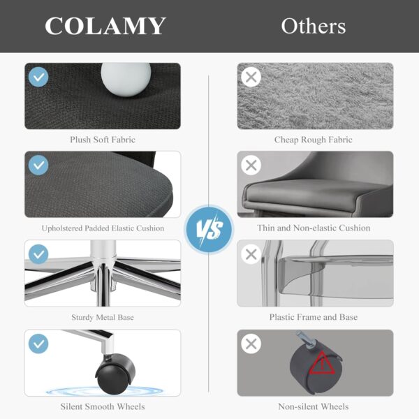 COLAMY Comfy Office Desk, Upholstered Fabric Computer Desk, Criss Cross with Wheels and Armrests, Swivel Adjustable Vanity for Home, Makeup, Office, Bedroom, Darkgrey - Image 7