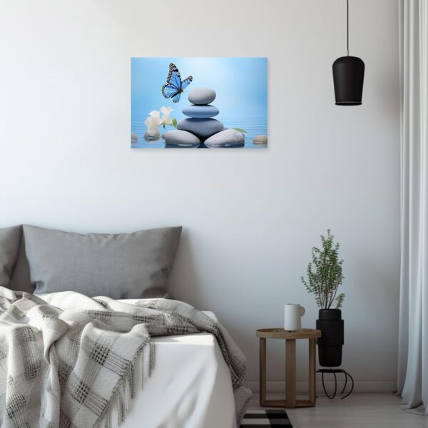ARTZGX Zen Wall Art for Bathroom Zen Stone Picture Blue Butterfly Painting Still Life Artwork for Yoga Room Decor Frame(Zen - C 16.00" x 24.00") - Image 2