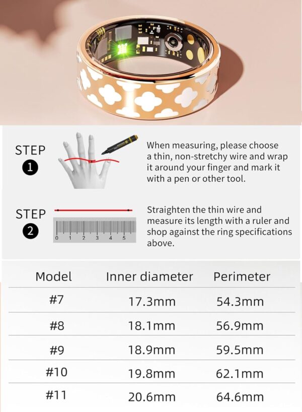Ladies Smart Ring for Women BP Monitor Fitness Ring Heart Rate Monitor SP-O2 Sleep Tracker Health Ring Pedometer Calories Step Counter GPS Waterproof Compatible with iOS Android Phones Gift for Her - Image 7