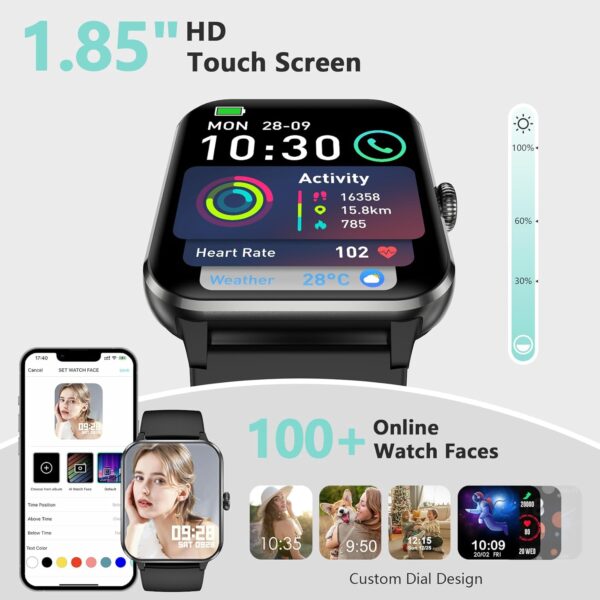 Blackview 2025 Smart Watch (Answer/Make Calls), Fitness Watch for Men and Women with Heart Rate/SpO2/Sleep Monitor/2 Straps, 100+ Sports Modes, IP68 Waterproof Activity Tracker for Android/iPhone - Image 4